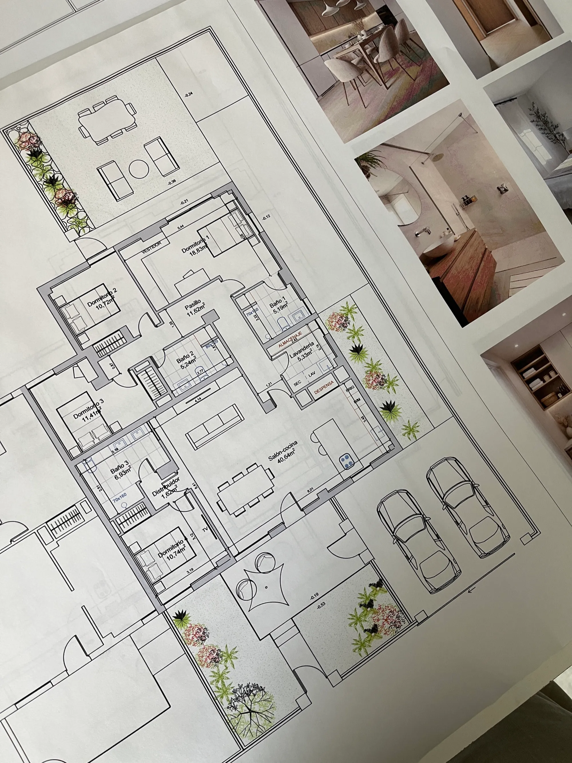 Planos de planta de una vivienda con renders, documentación técnica redactada por Kamay en Ibiza