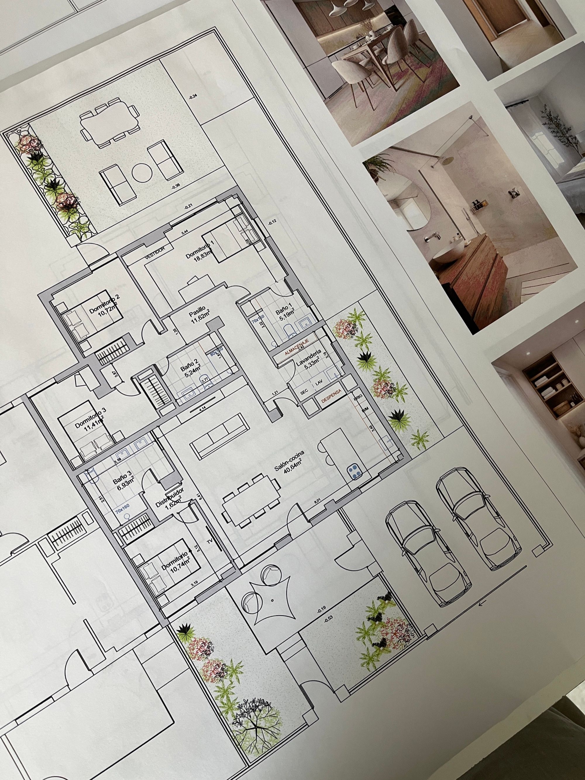 Planos de planta de una vivienda con renders, documentación técnica redactada por Kamay en Ibiza
